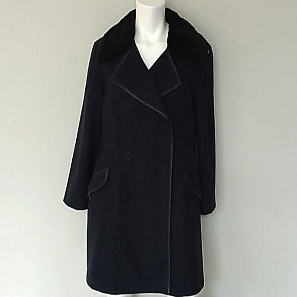 French Connection Jackets & Blazers - French Connection Double Breasted Navy/Black Long Wool Blend Coat. Sz L